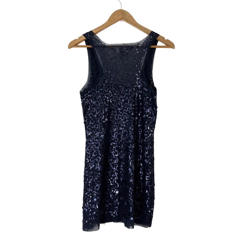 Max Studio Women’s Size Small Dark Blue Sequin Mesh Sleeveless Tunic Tank Top - Picture 7 of 9